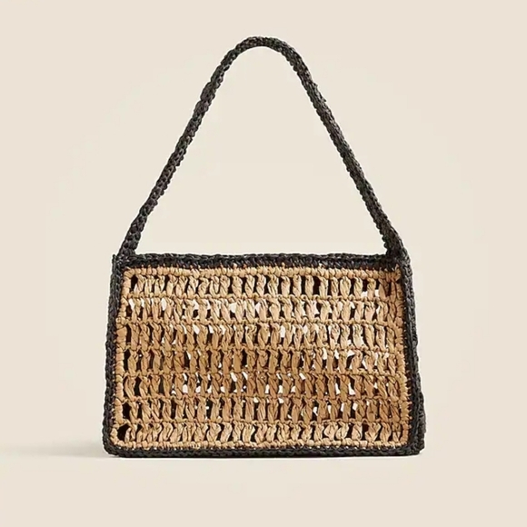 New! J. Crew Paros Open Weave Straw Bag  with Horseshoe Charm - Picture 2 of 16